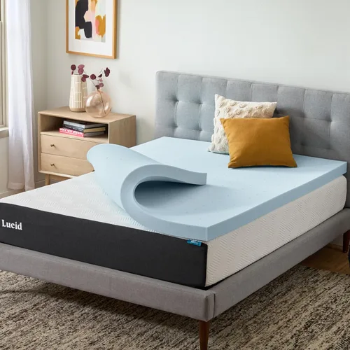 Vista 8 de Lucid Cubrecolchón de espuma viscoelástica con infusión de carbón de bambú de 2 pulgadas - Tamaño Twin - Control de humedad y olor - Ventilado