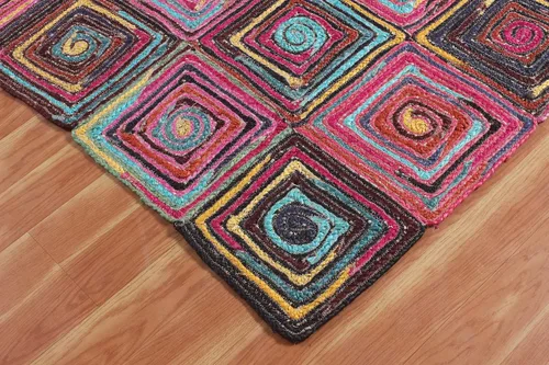 Vista 8 de Natural Jute Collection - Alfombra rectangular de 2 x 3 pies, alfombra de yute trenzada a cuadros multicolor de 0.27 pulgadas de grosor, ideal