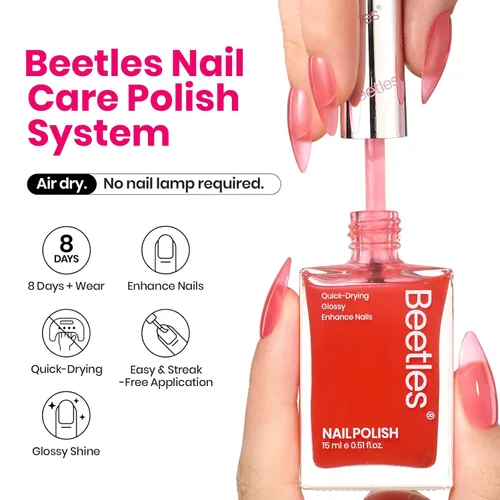 Vista 2 de Beetles Esmalte de uñas – Esmalte de uñas de dedos rojos de secado rápido (0.5 onzas líquidas), no necesita lámpara UV, esmalte de uñas, manicura