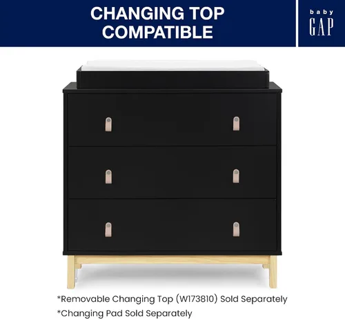 Vista 7 de babyGap Legacy 3 Drawer Dresser with Leather Pulls and Interlocking Drawers by Delta Children, Ebony/Natural Ébano/Natural