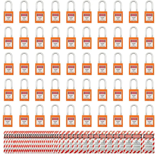 Vista 9 de SAFBY 50 cerraduras de bloqueo con llave con 50 etiquetas de bloqueo, candados seguros Loto para estaciones y dispositivos de bloqueo (1-50 negro)
