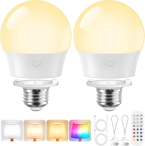 Vista 8 de Yochoice Bombilla de luz recargable con batería operada con control remoto E12, bombilla LED regulable con 15 colores seleccionables y 3
