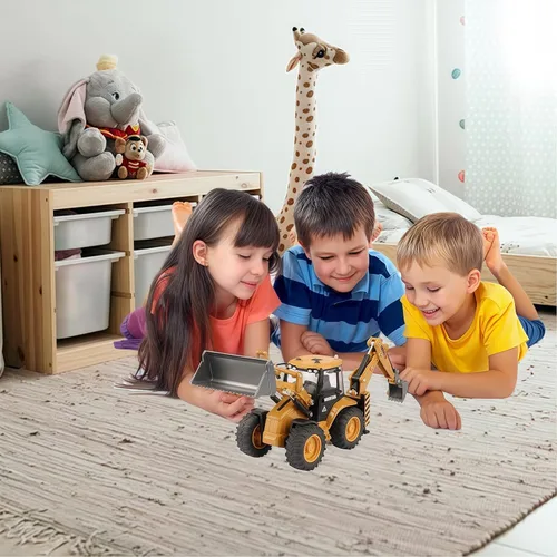 Vista 7 de Retroexcavadora, excavadora, camión, juguetes para niños, 1/50, construcción de vehículos de ingeniería de metal, tractor, colección de modelos