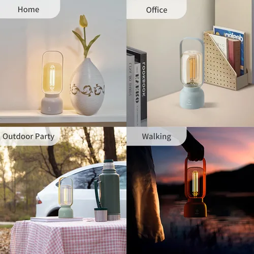 Vista 5 de Lámpara LED portátil retro, pequeña lámpara de mesa inalámbrica con interruptor táctil, luz nocturna regulable continua con puerto de carga USB