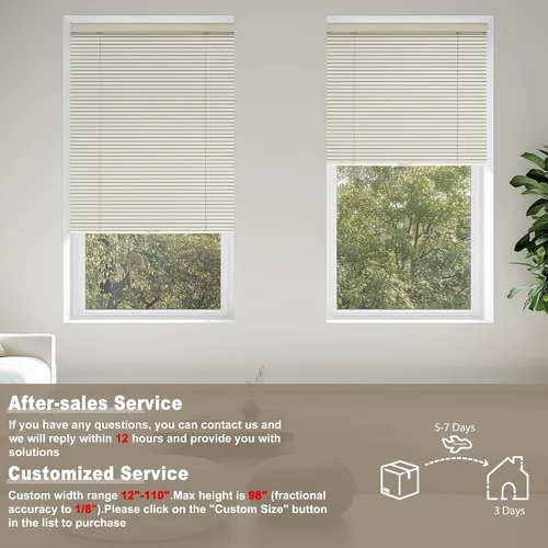Vista 2 de Persianas inalámbricas de aluminio mini para ventanas de 1 pulgada, persianas metálicas oscurecedoras horizontales para ventanas venecianas Beige