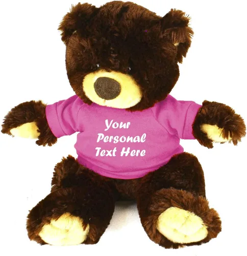Vista 9 de Plushland Oso de peluche Noah de chocolate de 12 pulgadas, regalo personalizado, texto personalizado en la camisa, gran regalo para el día