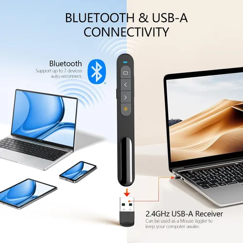Vista 2 de Norwii Clicker de presentación Bluetooth recargable con puntero verde, presentador inalámbrico, control remoto de presentación de PowerPoint, clic