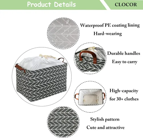 Vista 7 de CLOCOR Cesta de almacenamiento rectangular, cesta de almacenamiento plegable con bonito patrón, caja de almacenamiento de revestimiento impermeable