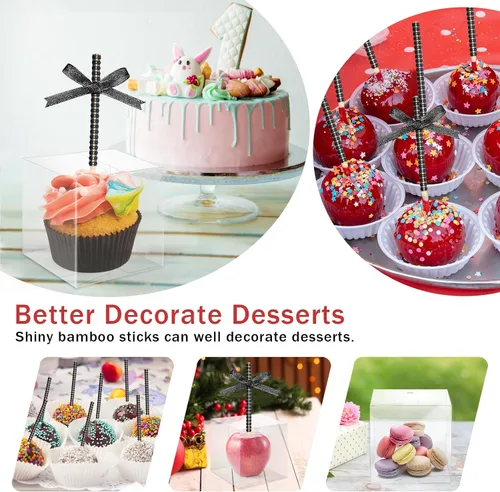 Vista 6 de 10+10 cajas de manzana de caramelo con agujero y palos, 10 palitos de manzana con diamantes de imitación brillantes, 10 cajas con agujero, cinta