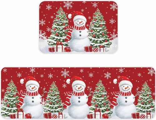 Vista 14 de Prime Leader Juego de 2 tapetes de cocina con diseño de muñeco de nieve de Navidad, copos de nieve, azul marino, antideslizantes, tapetes lavables