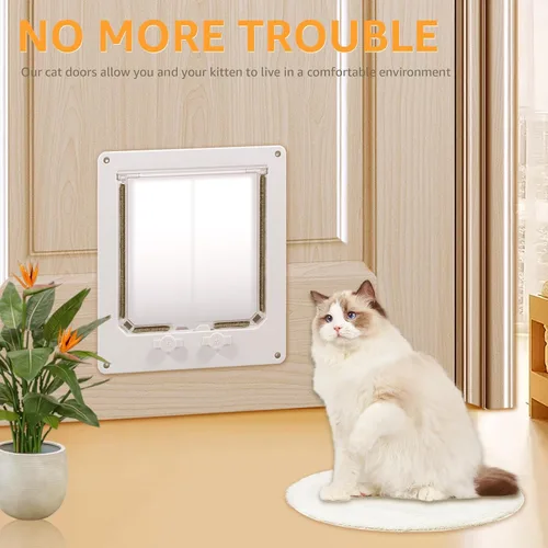 Vista 8 de ZHAZHAMO - Puerta interior de plástico blanco para gatos, fácil de instalar, puerta para gatos interior, puerta para mascotas mejorada con solapa