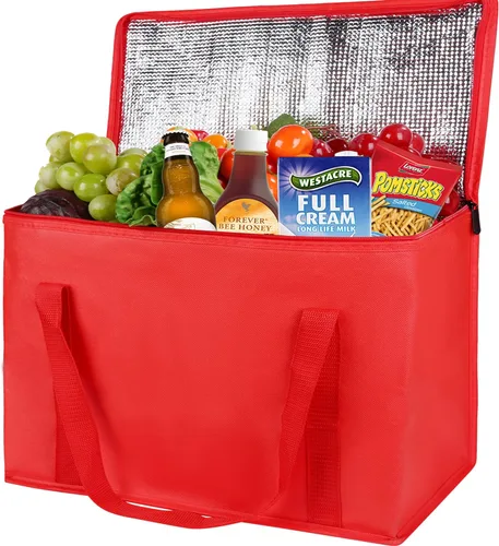 Vista 19 de musbus - Paquete de 2 bolsas aislantes reutilizables para comestibles, bolsa enfriadora plegable para comestibles, bolsa aislante grande resistente