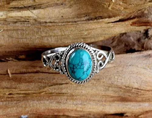 Vista 6 de Avicrafts Turquoise Stone Ring 925 Sterling Silver Statement Ring For Women Handmade Gemstone Christmas Jewellery Gift For Her