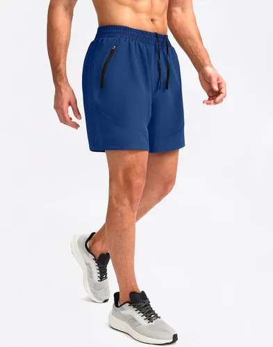 Vista 2 de Pudolla Pantalones cortos de correr para hombre, 5 pulgadas, ligeros, para gimnasio, entrenamiento, atlético, casual, con bolsillos con cremallera