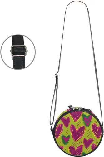 Vista 3 de Retro Doodle Heart Round Small Crossbody Bag Women Practical with Adjustable Strap Small Handbags Take a walk Canvas Messenger Purse