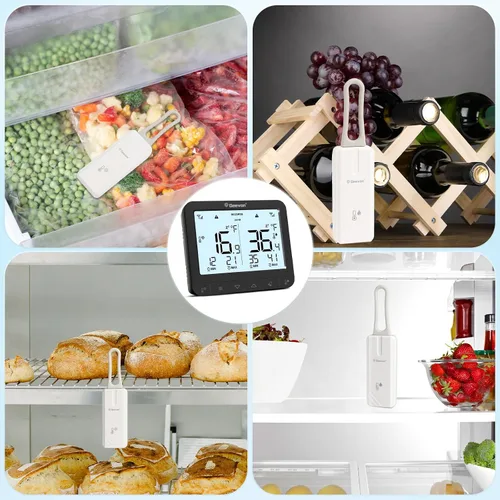 Vista 7 de Geevon Termómetro digital para refrigerador con alarma, icono de advertencia de batería baja, pantalla LCD de temperatura máxima/mínima, adecuado