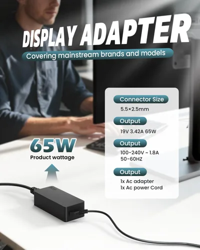 Vista 2 de Cable de fuente de alimentación para monitor de CC de 19 V para Asus Hp, pantalla LED HD reemplazo para HP 22cwa 23xi 23bw HP-Pavilion 20 pulgadas