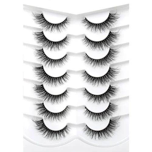 Vista 37 de Pooplunch - Pestañas postizas estilo ojo de gato, extensión de volumen 8D natural, finas, cortas, de visón sintético, tiras de pestañas postizas