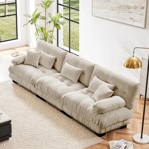 Vista 28 de Sofá modular en forma de U de 118 pulgadas con 2 otomanas, sofá de nube de terciopelo peletizado con almohadas de apoyabrazos de refuerzo, cómodo