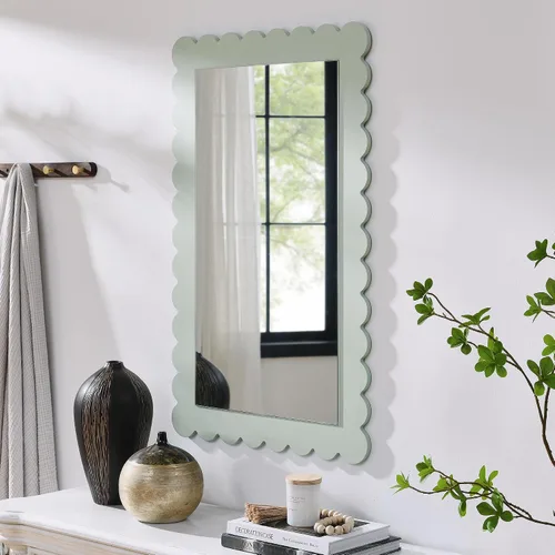 Vista 10 de Modway Emmeline Espejo de pared rectangular festoneado en gris claro
