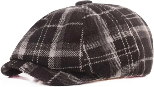 Vista 6 de Reyox Gorra unisex de algodón Newsboy 8 Panel Sombrero Cabbie Flat Cap Púrpura (Plaid Purple)