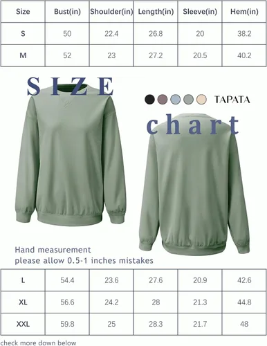 Vista 6 de Tapata Sudaderas de cuello redondo para mujer, suave y cómoda, con hombros caídos, ajuste holgado