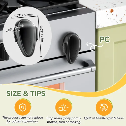 Vista 6 de SAFELON 1 cerradura de puerta de horno de seguridad para niños, cerradura frontal para horno a prueba de niños, material resistente al calor, Negro