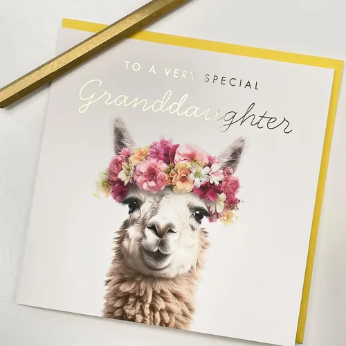 Vista 3 de Old English Co. - Tarjeta de felicitación para nieta muy especial, bonita tarjeta de cumpleaños floral de llama para ella, lindas tarjetas