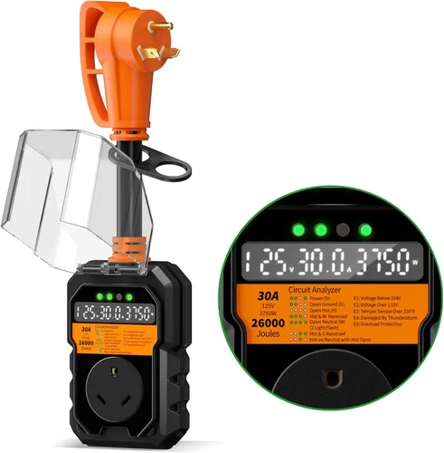 Vista 8 de Protector contra sobretensiones RV de 50 amperios 26000J Sobrecarga Apagado Naranja