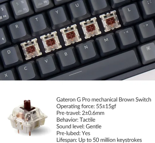 Vista 2 de Keychron K14 70% diseño 72 teclas Bluetooth inalámbricoUSB teclado mecánico con cable para Mac con interruptor marrón Gateron G