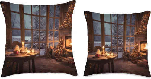 Vista 3 de Christmas Time Gift Ideas Cozy Christmas Time Holidays Fire Place - Almohada de 16 x 16 pulgadas, multicolor