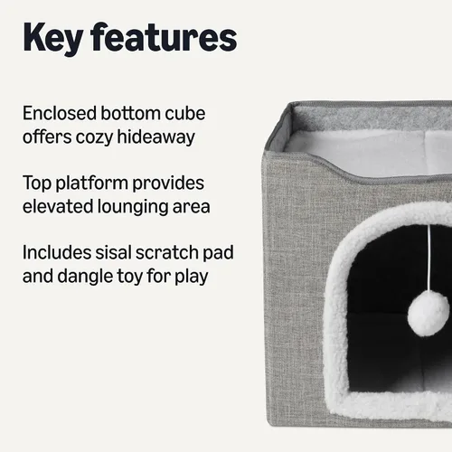 Vista 2 de Amazon Basics Cat House 1 piso, condominio plegable para gatos con almohadilla de sisal para rascar, color gris