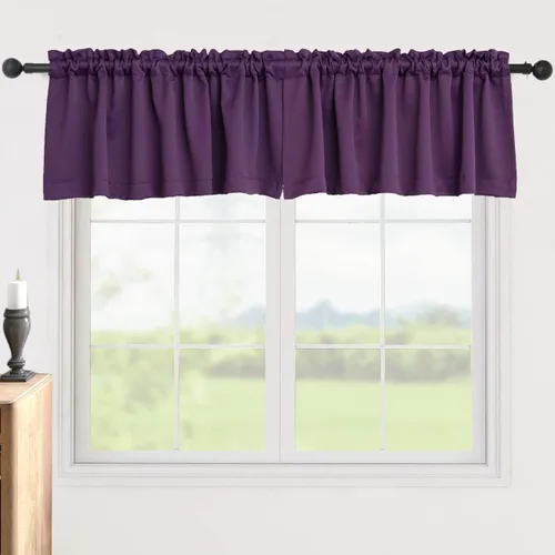 Vista 9 de Pickluc Cortinas opacas con cenefa de 18 pulgadas de largo, cortinas cortas con bolsillo para barra para ventana de cocina, baño, sala de estar Negro
