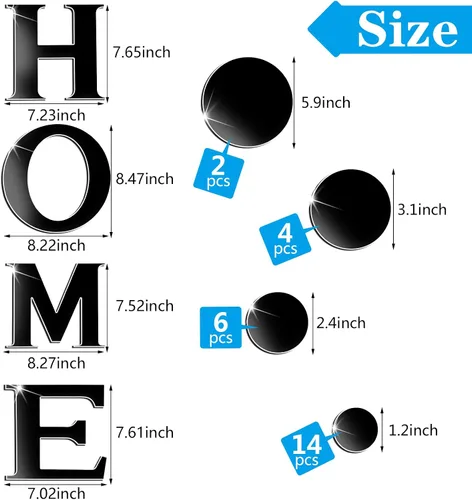 Vista 3 de Zonon 30 Piezas Decoración de Pared de Sala de Estar Hogar Espejo Pared Letras Señales Pegatinas DIY Calcomanías de Espejo Acrílico Decoraciones 3D
