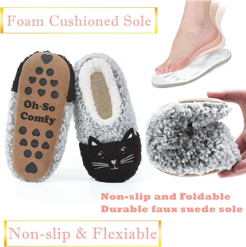 Vista 3 de The Metluks Lindas pantuflas de casa de animales, calcetines cálidos y mullidos con pinzas antideslizantes, regalos divertidos y acogedores