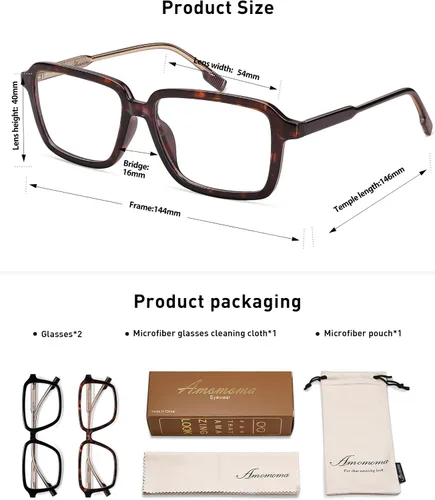 Vista 7 de AMOMOMA Paquete de 2 lentes de lectura retro para mujeres y hombres, marco rectangular para lector de computadora con luz azul AM6198