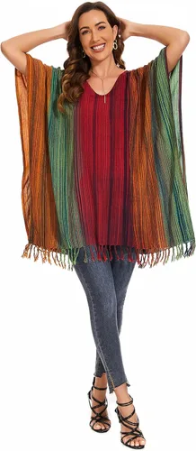 Vista 3 de Blusa tipo caftán con rayas bohemias para mujer, talla extra grande XL a 4X