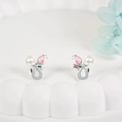 Vista 3 de Aretes de Navidad de caballos, perezosos, pollo, sirena, calabaza, perla, tulipán, plata de ley S925, joyería de animales, regalos para mujeres