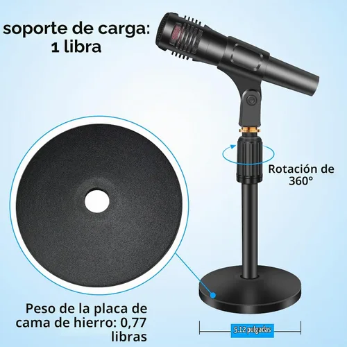 Vista 4 de Soporte de micrófono de escritorio pequeño, soporte de micrófono de escritorio de acero ajustable con clip de micrófono para Blue Yeti Snowball