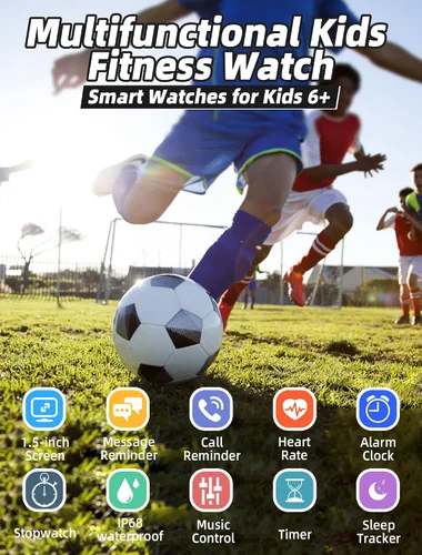 Vista 2 de Reloj inteligente para niñas, IP68, impermeable, reloj rastreador de actividad física con cara de 1.5 pulgadas, monitor de sueño de frecuencia Negro