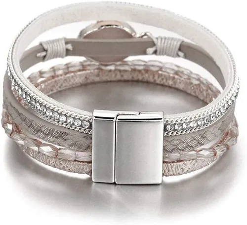 Vista 3 de Fesciory Pulsera de leopardo para mujer, pulsera de cuero bohemio multicapa con perlas de cristal