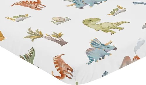 Vista 2 de Sweet Jojo Designs Acuarela Dinosaurio Dino Boy Sábana bajera para cuna para bebé, cuarto de bebé, habitación de recién nacido, portátil, paquete