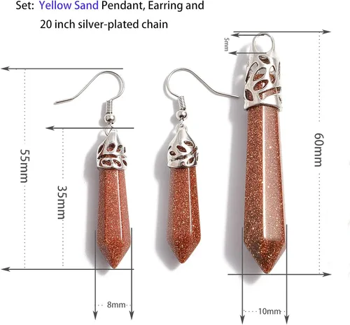 Vista 2 de AD Beads Juego de pendientes y pendientes hexagonales de piedras preciosas naturales para reiki