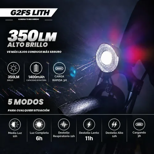 Vista 3 de Vintage Bicycle Light, 350Lumen High‑Brightness Retro BicycleHeadlight, Night Riding SafetyLight with Bracket Negro