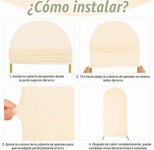 Vista 5 de Juego de 3 fundas de elastano ajustables para arco de boda, color beige, cubierta de fondo para arco de Chiara, parte superior redonda, para boda