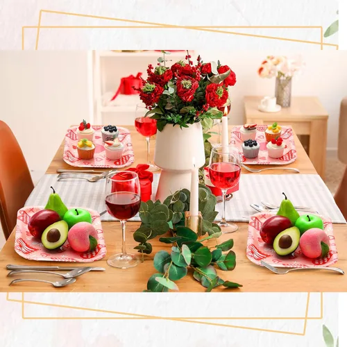 Vista 5 de Ziliny 24 platos de papel desechables con forma de corazón, bandejas rectangulares de 13 x 9 pulgadas, bandejas grandes para servir para bodas, Rosa