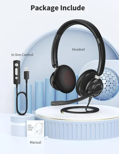 Vista 9 de Auriculares con cable con micrófono para PC, computadora portátil, auriculares USB con micrófono de cancelación de ruido, control en línea