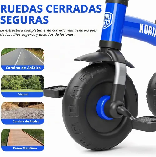 Vista 5 de KORIMEFA Triciclo infantil para niños de 1 a 3 años, color azul