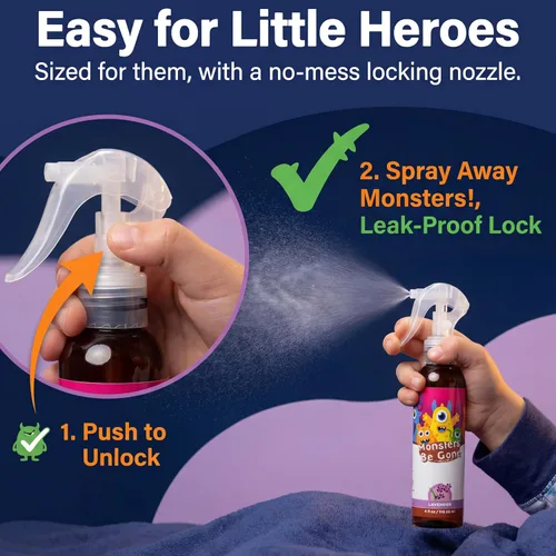 Vista 5 de Monsters Be Gone - Aerosol para el cuerpo y el lino, neutralizador de olores natural, no tóxico, ambientador de habitación para niños (polvo lácteo)