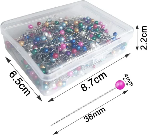 Vista 2 de Benvo 250 alfileres de costura con cabeza de perlas de plástico, alfileres rectos para acolchar de 1.496 in, cabezales de bolas multicolor con caja